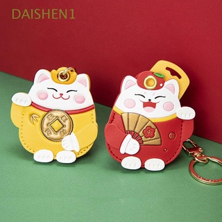 DAISHEN1 Cute Access Control Card Case Bag Charm Maneki Neko Trinkets Lucky Cat Keychain Key Chain Keyring Cat Key Rings DIY Charms Gifts IC Elevator Bus Card Bag Access Control Card Sleeve/Multicolor