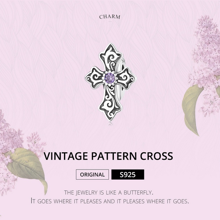 bamoer-sterling-925-silver-beads-retro-pattern-cross-silver-with-silicone-fashion-gifts-for-diy-bracelet-accessories-bsc583