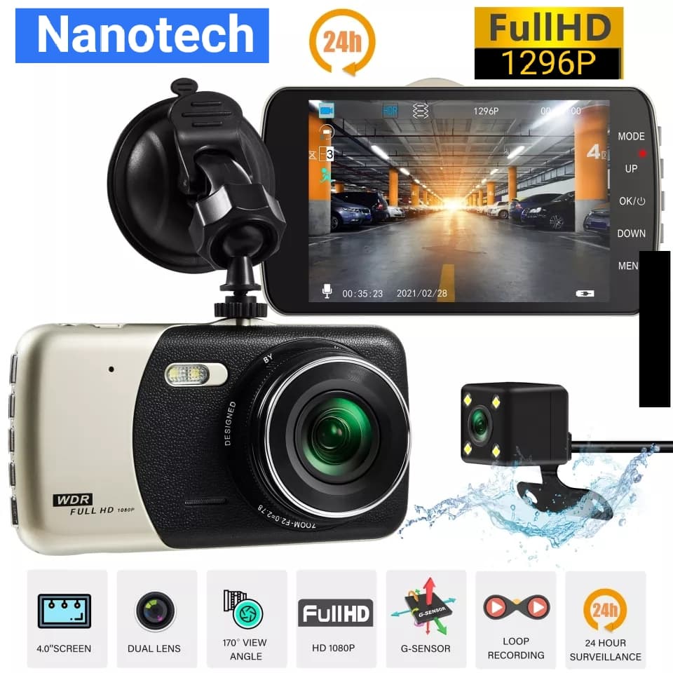 nanotech-dvr-4-1296p-screen-นิ้วกล้องด้านหน้าและด้านหลังบันทึกวิดีโออัตโนมัติ