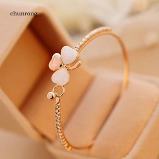chu สร้อยข้อมือกําไลข้อมือสีทองโอปอล rhinestone clover flower