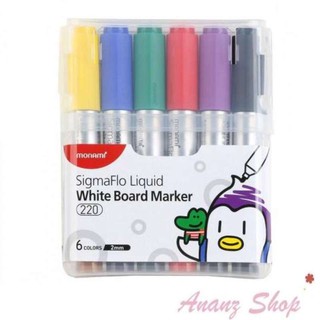 ปากกา ปากกาไวท์บอร์ด คละสี แพ็ค 6 ด้าม whiteboard marker 2.0 มม. Monami