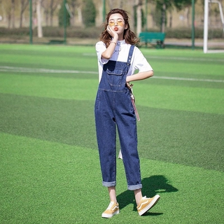 💗overalls เอี๊ยมกระโปรงยีน กางเกงแขวน กางเกงชิ้นชิ้นเดียว/ชุดเซท ยีนส์หลวม overalls สลิงลมวิทยาลัย กางเกงทรงเอี๊ยม