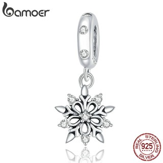 bamoer 925 Sterling Silver Crystal Snowflake silver Charm for Original Bracelet Women DIY Beads Jewelry Making SCC1649