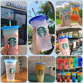 Transparent  Starbucks Color Changing Cold Plastic Cup  With Lid Summer 700ml