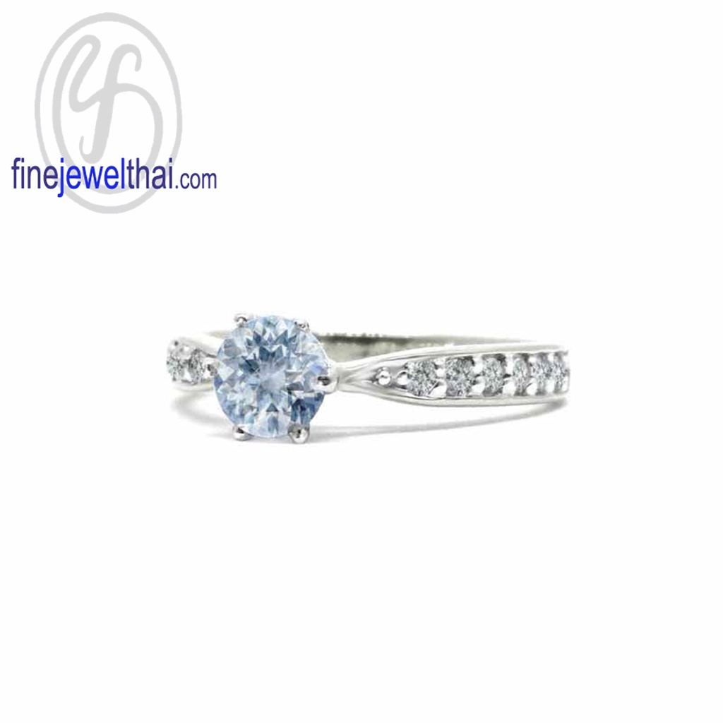 finejewelthai-แหวนอะความารีน-แหวนเพชรcz-แหวนเงินแท้-พลอยประจำเดือนเกิด-aquamarine-silver-ring-birthstone-r1291aq