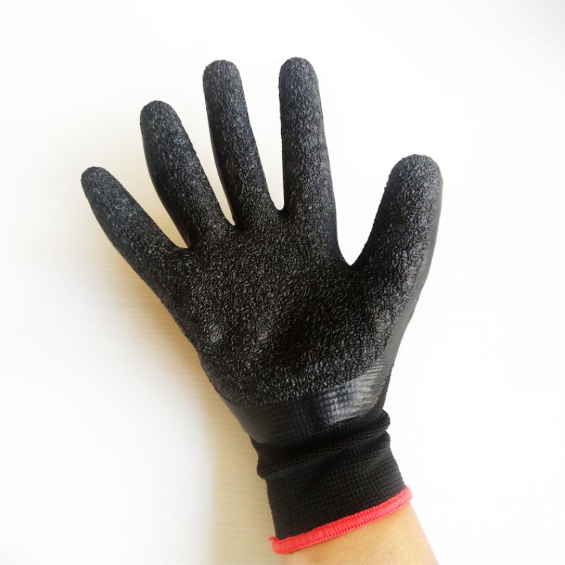 ถุงมือผ้าเคลือบยางพารา-คละสีแดง-ดำ-ขายเป็นคู่-คู่ละ-25