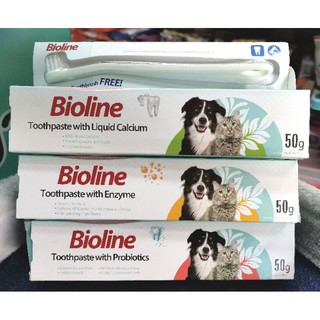 สินค้า Bioline ❇️ยาสีฟัน+แปรงสีฟัน​❇️ใช้ได้ทั้งสุนัขและแมว​ ช่วยลดกลิ่นปาก​ ลดคราบหินปูน​ได้ดี