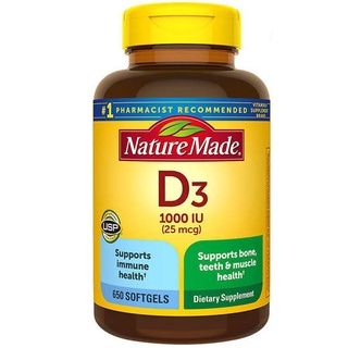 ภาพขนาดย่อของภาพหน้าปกสินค้าวิตามิน Nature made Vitamin D3 25 mcg (1000 IU) 650 Softgels วิตามินดี3 650 เม็ด บำรุงกระดูกและฟัน เสริมสร้างกล้ามเนื้อ จากร้าน gjyshoppingbag บน Shopee ภาพที่ 2