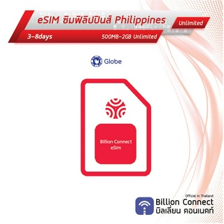 eSIM Philippines Sim Card Unlimited Daily Globe : ซิมฟิลิปปินส์ เน็ตไม่อั้น3-8 วัน by ซิมต่างประเทศBillion Connect