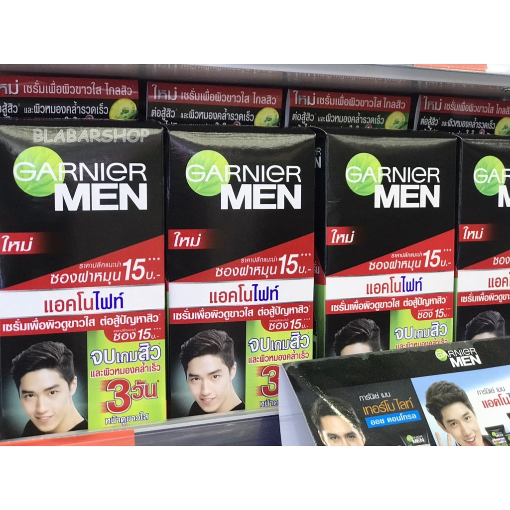 ยกกล่อง6ซอง-garnier-men-acno-fight-whitening-serum-การ์นิเย่เมน-จบเกมสิวใน3วัน-แบบซอง-ขนาด-7มลx6ซอง