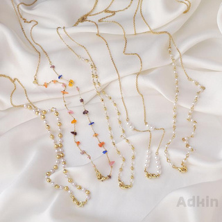 [Adkin] สร้อยคอคริสตัลมุกหรูหราโซ่หน้ากากป้องกันการสูญหายเชือกเส้นเล็กอารมณ์สาวหวานสร้อยคอตกแต่ง 132