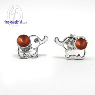 Finejewelthai ต่างหูช้าง-ต่างหูเงิน-เงินแท้ 925-ออกแบบพิเศษ-Silver-Design-Earring - E107700em-red