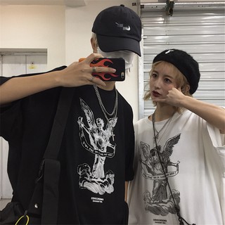 เสื้อยืดแขนสั้น Hip Hop Angel Couple Loose   คู่รักสามารถสวมใส่กันได้