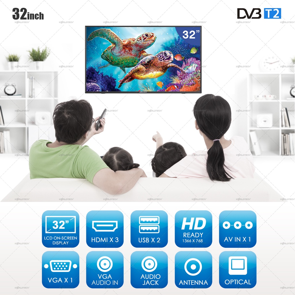 ภาพสินค้า(ใช้โค้ดลดเหลือ 2348) Worldtech ทีวี 32 นิ้ว LED Digital TV ดิจิตอลทีวี HD Ready โทรทัศน์ ขนาด 32 นิ้ว ฟรี  สาย HDMI (2xUSB, 3xHDMI) ราคาถูกๆ ราคาพิเศษ (ผ่อน0%) รับประกัน 1 ปี ดิจิตอล แอลอีดีทีวี ภาพคมชัด ความละเอียด HD เชื่อมต่อ USB, Component, AV, VG จากร้าน worldtechthailand บน Shopee ภาพที่ 5