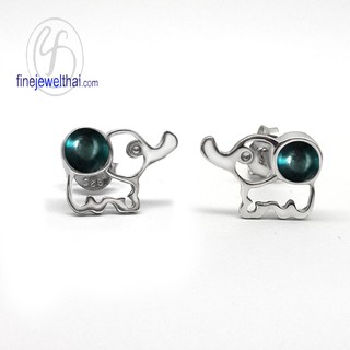 Finejewelthai ต่างหูช้าง-ต่างหูเงิน-เงินแท้ 925-ออกแบบพิเศษ-Silver-Design-Earring - E107700em-sb