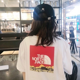 เสื้อยืดลําลอง ผ้าฝ้าย แขนสั้น พิมพ์ลาย THE NORTH FACE ทรงหลวม สําหรับผู้ชาย และผู้หญิง