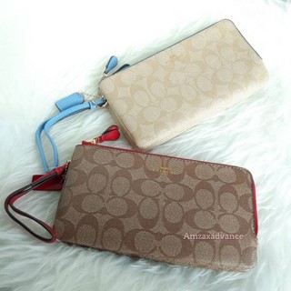 กระเป๋าคล้องมือ Size L​ COACH F54057 DOUBLE ZIP WALLET IN SIGNATURE