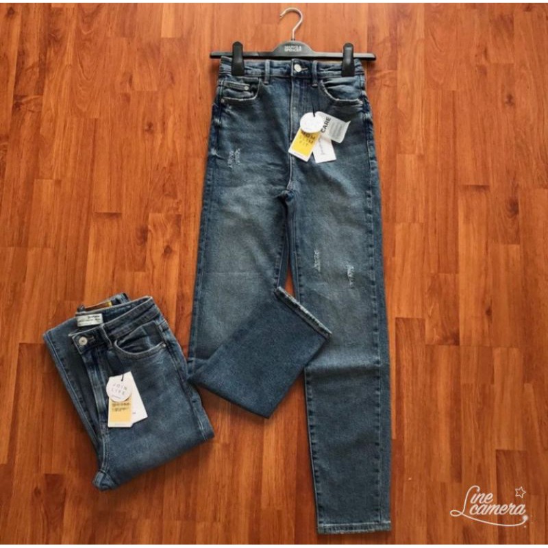 str-stradivarius-slim-fit-mom-jeans-กางเกงยีนส์ขายาวเอวสูงทรง-mom