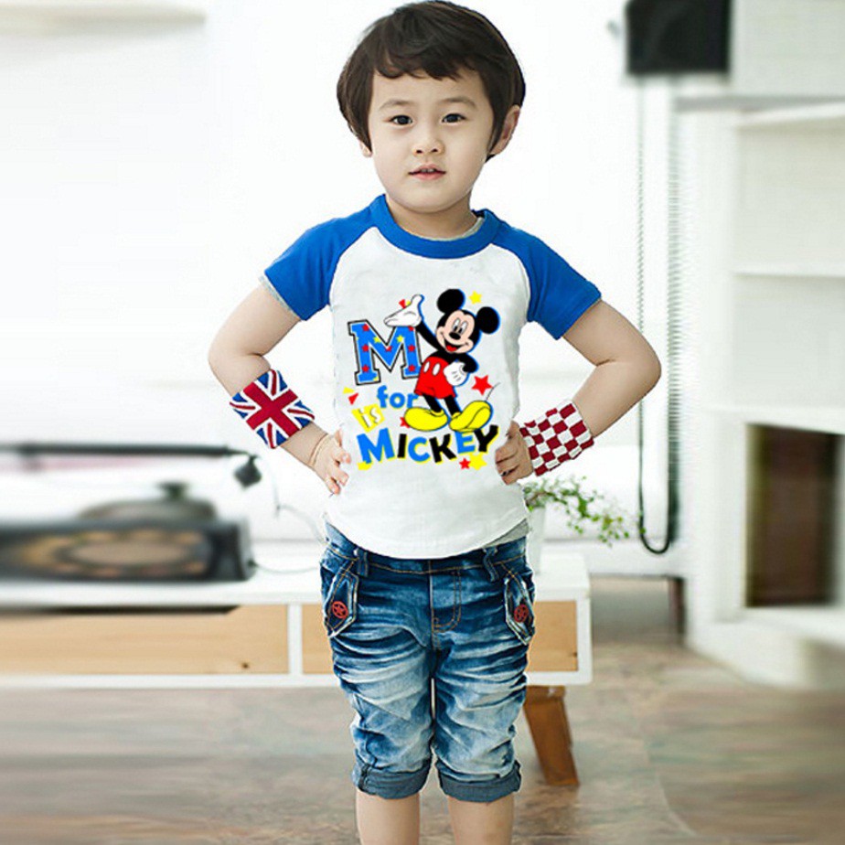 พร้อมส่ง-เสื้อเด็กน่ารัก-เสื้อมิกกี้แขนสีน้ำเงิน