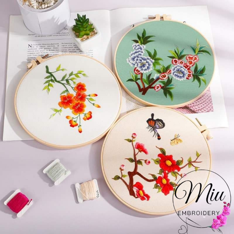 ชุดปักลายดอกไม้-ขนาด-20cm-beginner-flowers-diy-embroidery-kit-20cm
