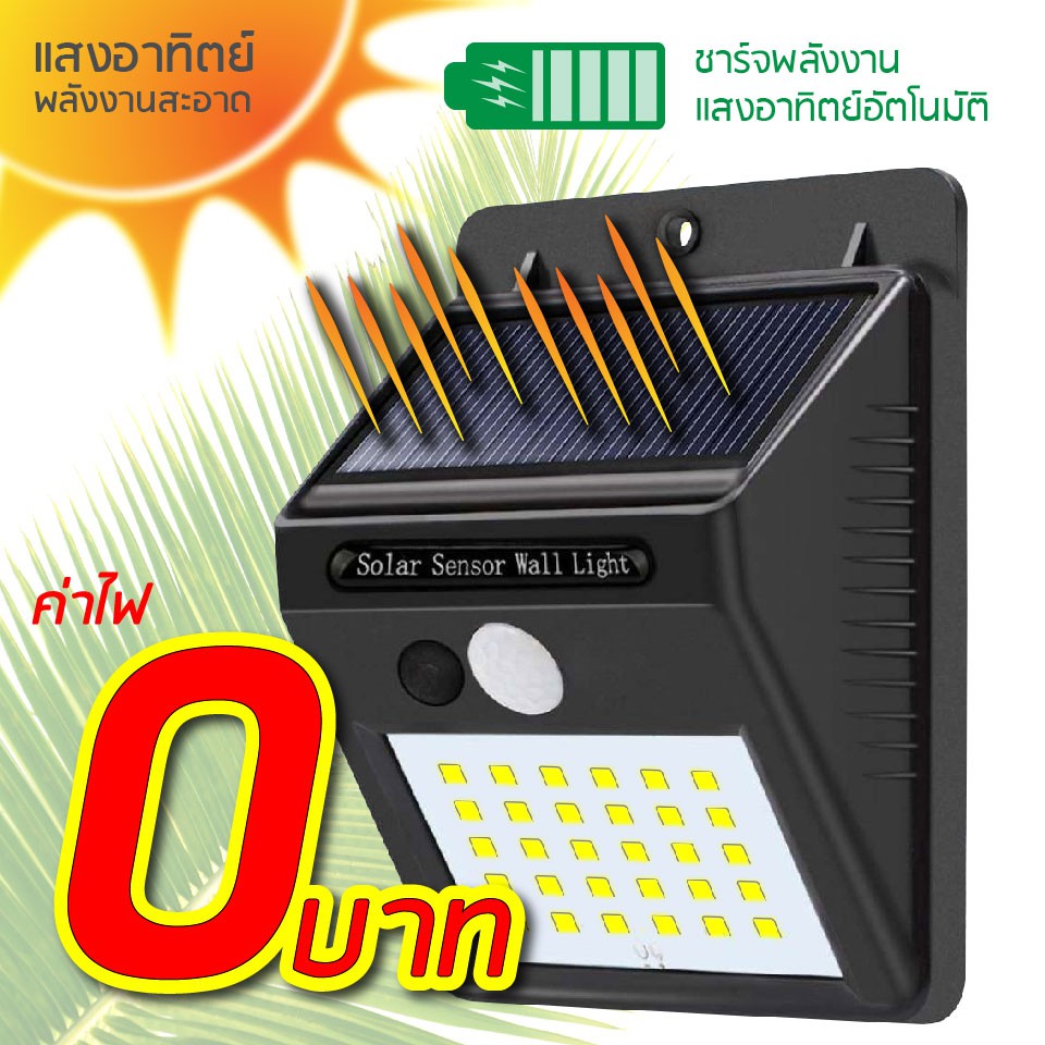 โคมผนังโซล่าเซลล์-30-led-โซล่าเซลล์-ค่าไฟ-0-บาท