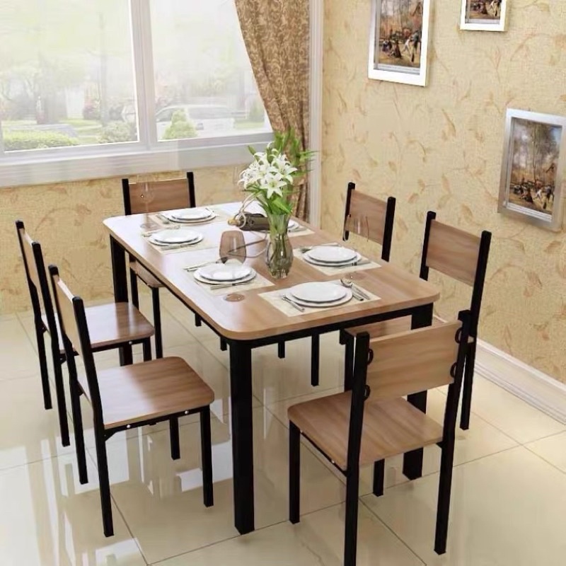 ชุดโต๊ะกินข้าว-พร้อมเก้าอี้-4-ที่นั่ง-โครงเหล็ก-120x60x75-cm-ท็อปไม้-mdf-เคลือบเมลามีน