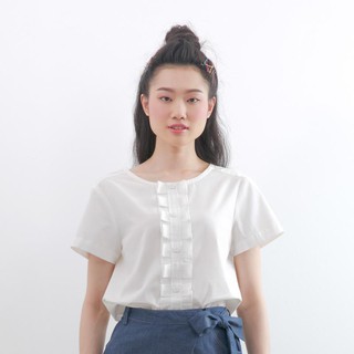 C&amp;D Cotton Normal Blouse เสื้อซีแอนด์ดี เสื้อไม่มีปก แขนสั้น ผ้าคอตตอน สีขาว (CQ4OWH)