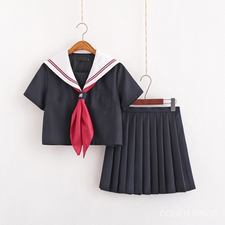 ชุดนักเรียน ญี่ปุ่น Japanese School Uniform สำหรับฤดูร้อน Cosplay Bad Girl Jk Student Costume High-end Black Tops+Skirt