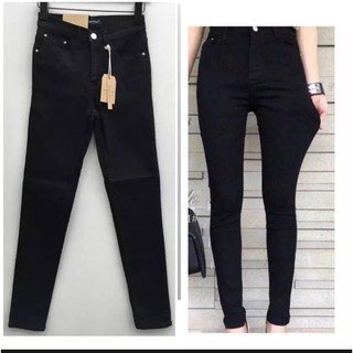 กางเกงยีนส์ผู้หญิง กางเกงยีนส์เอวสูงสีดำผ้ายืด ป้าย jeans house หน้าเรียบไม่ขาด เอวสูงใส่สบาย มีไซส์ sml XL 34 36 38