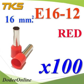 .หางปลากลม คอร์ดเอ็น แบบมีฉนวน สำหรับสายไฟ ขนาด 16.0 Sq.mm (สีแดง แพค 100 ชิ้น) รุ่น E16-12-RED DD