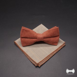 เซ็ทหูกระต่ายวูลน้ำตาลส้มชาเย็น + ผ้าเช็ดหน้าสูท -Wool Brown Bowtie + Pocket square