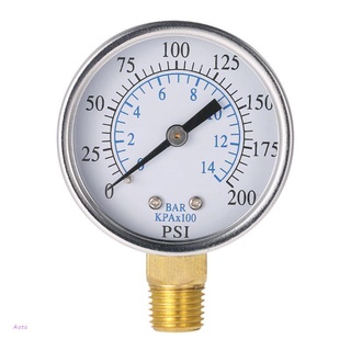 AOTO 0-14 Bar Air Oil Water Pressure Gauge 1/4" NPT 0-200PSI Manometer 0-14 Bar Side Mount