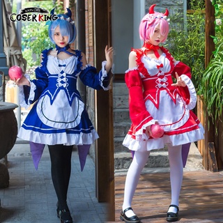 [COSER KING Store] Rem Ram ปีศาจน้อย Life in a Different World from Zero Re:Zero kara Hajimeru Isekai Seikatsu Maid เครื่องแต่งกายคอสเพลย์ การ์ตูนอะนิเมะ