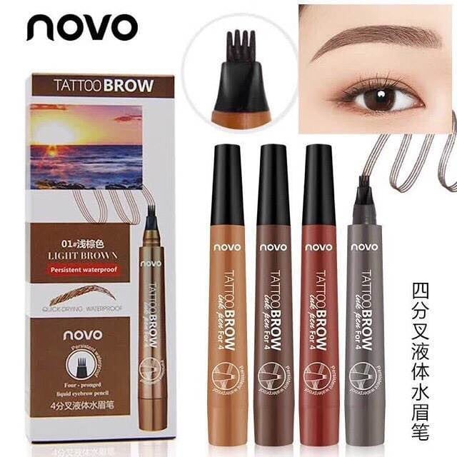 novo5247ปากกาเขียนคิ้ว-โนโว่-novo-tattoo-brow-tint-my-4-tip-brow-หัวปากกาสักคิ้ว-4-มิติ-แฉก-กันน้ำ