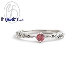 Finejewelthai-แหวนทับทิม-ทับทิม-แหวนเพชรCZ-แหวนเงินแท้-พลอยประจำเดือนเกิด-Ruby-Silver-Ring-Birthstone-R1378rb