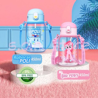 ภาพหน้าปกสินค้าLittle Pony / Robocar Poli Tritan กระบอกน้ำสำหรับเด็กปลอดสาร BPA  พร้อมหลอดซิลิโคน 450 มล. และสายสะพายปรับระดับได้ ซึ่งคุณอาจชอบสินค้านี้