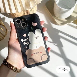 เคสมือถือ เคสโทรศัพท์ เคสนิ่ม เคสลายการ์ตูน 🐻 เคสหนังสีดำลายกระต่ายหมี