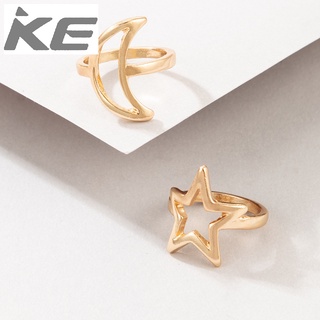 Jewelry star and moon hollow ring two-piece set geometric irregular ring set combination for g