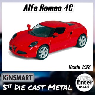KINSMART​ โมเดลรถเหล็ก​ ลิขสิทธิ์​แท้ รถสปอร์ท 2013 Alfa Romeo 4C Scale 1/32 ยาว 12.5cm