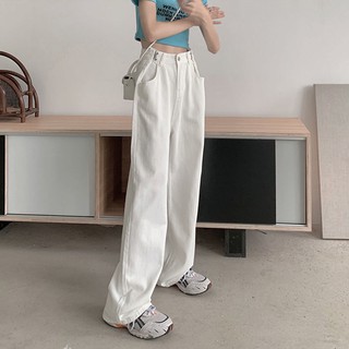 ﺴ﹊┅ กางเกงยีนส์เอวสูงทรงหลวม INS ฤดูร้อนเกาหลี กางเกงขากว้างเดรดเข้าชุดของผู้หญิง