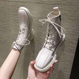 🔥Hot sale！ รองเท้าบูทมาร์ตินผู้หญิงฤดูใบไม้ร่วง 2020 ฤดูหนาวใหม่สไตล์อังกฤษรองเท้าบูทสั้นพื้นหนารองเท้าบูทมอเตอร์ไซค์สี