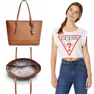 กระเป๋าสะพาย Guess Peak Tote Shoulder Bag ของแท้ สีน้ำตาล