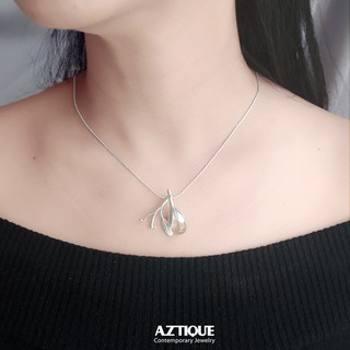 Aztique สร้อยคอเงินแท้ จี้ หยดน้ำค้าง Morning Dew พลอยควอตซ์ใส Quartz Necklace Pendant Jewelry  md