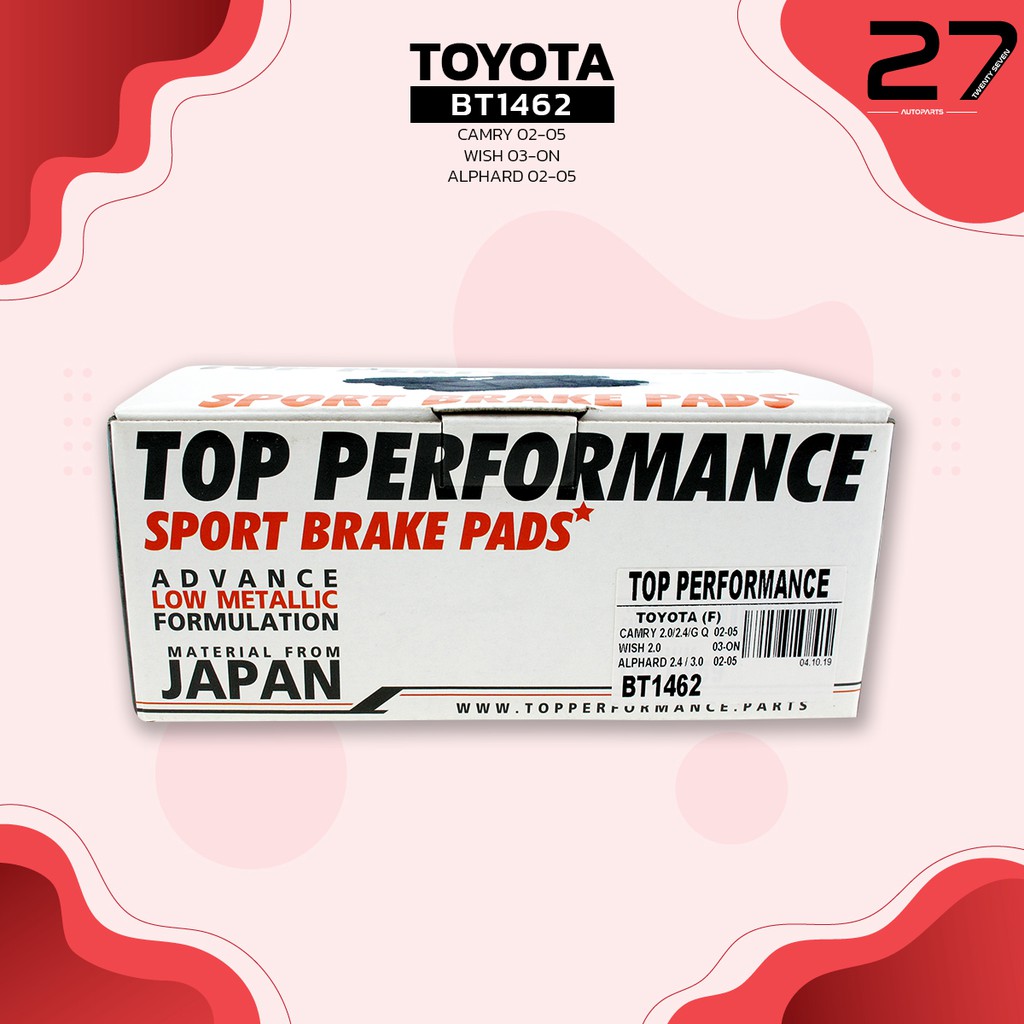 ผ้าเบรคหน้า-toyota-camry-acv30-2-0-2-4-g-q-wish-ane10-2-0-alphard-anh10-2-4-3-0-top-performance-รหัส-bt1462