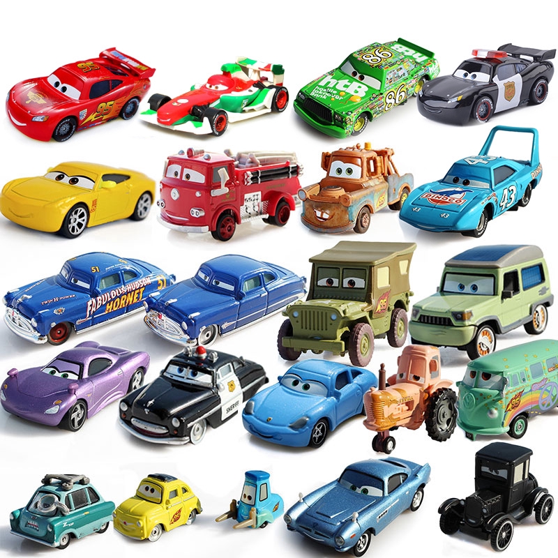 ราคาและรีวิวAlloy Metal Model Disney Pixar Cars McQueen Mater Sheriff Blue Dinosaure Storm Ramirez 1:43 Diecast Toy Car Kids