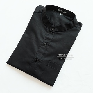 CAMISA BRAND เชิ้ตคอจีน สีดำ(Y58) ผ้าCotton เสื้อทำงาน เสื้อใส่เที่ยว ดำ