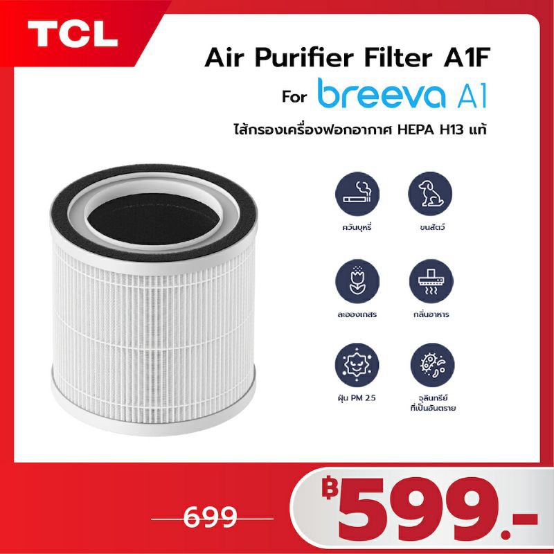 tcl-air-purifier-replacement-filter-a1f-ไส้กรองสำหรับ-breeva-a1-air-purifier-true-hepa-h13-and-activated-carbon-filter