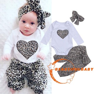 UAA-0-24M ทารกแรกเกิดเสื้อผ้าเด็กทารกเสื้อผ้า Leopard Romper Tops + Long Pants Outfits Set