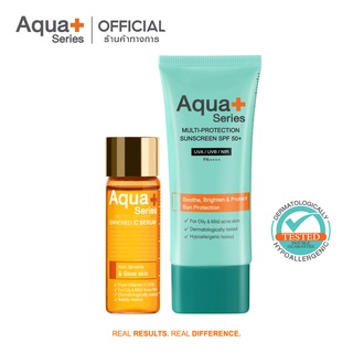 [AQUA11 ลด 130.-] AquaPlus Enriched-C Serum 15 ml &amp; Multi-Protection Sunscreen SPF50+/PA++++ 50 ml.