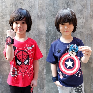 Marvel Boy Captain America Spider-man T-shirt - เสื้อยืดเด็ก ลายกับตันอเมริกา สไปเดอร์แมน แถมปลอกแขน สินค้าลิขสิทธ์แท้100% characters studio